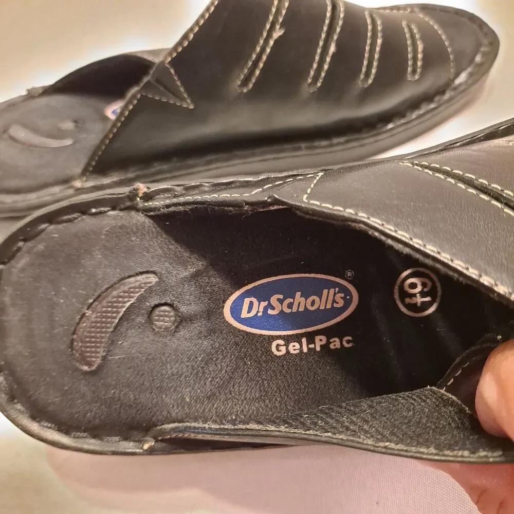 Dr. Scholl's Women's Reba Leather Slide Sandals Sz 6.5 Black Cutout Design